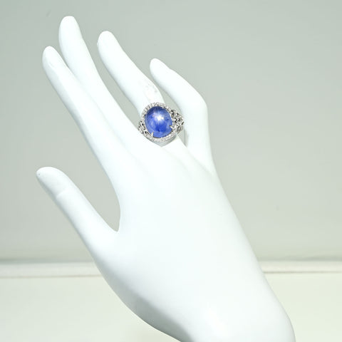 【中古】K18WG STAR SAPPHIRE RINGスターサファイアリング SS14.43ct D0.32ct 8.5g #13.5