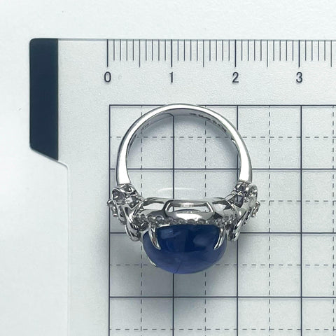 【中古】K18WG STAR SAPPHIRE RINGスターサファイアリング SS14.43ct D0.32ct 8.5g #13.5