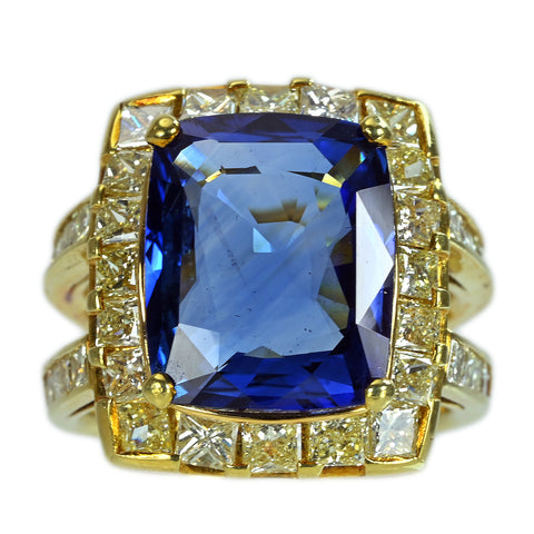 [Pre-owned] 18K Yellow Gold Sapphire Ring with Sri Lankan Sapphire, S8.26ct, D3.15ct, GIA Certificate, 13.8g, #13 
