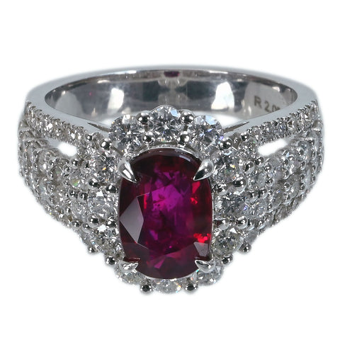 【中古】K18WG RUBY RING マダガスカル産非加熱ルビーリング R2.05ct D1.59ct GRS鑑別書 8.5g  #13.5