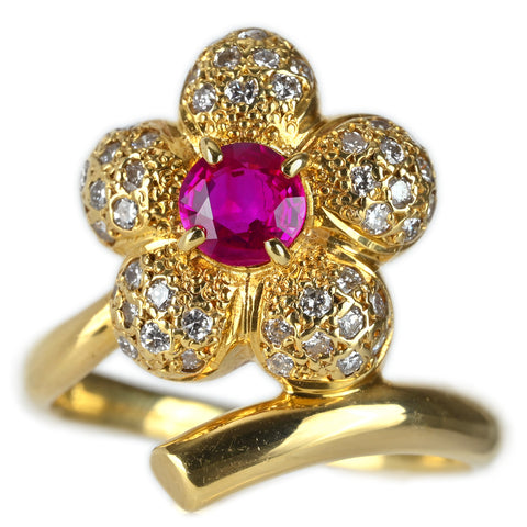 【中古】K18YG RUBY ルビーリング R0.47ct Diamonds 5.6g #13.5