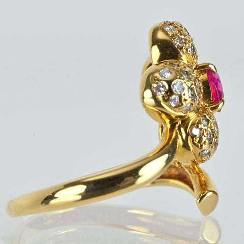 【中古】K18YG RUBY ルビーリング R0.47ct Diamonds 5.6g #13.5