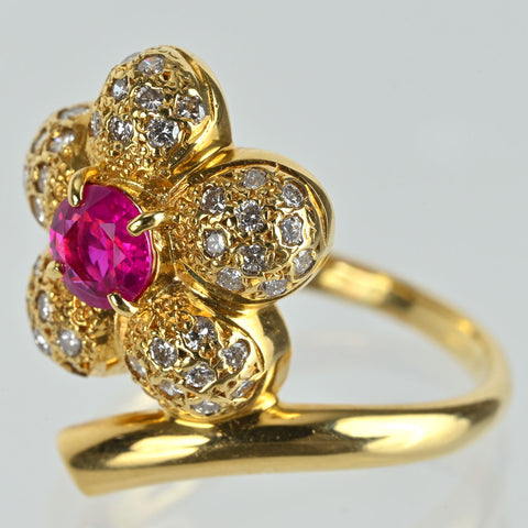 【中古】K18YG RUBY ルビーリング R0.47ct Diamonds 5.6g #13.5