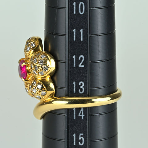 【中古】K18YG RUBY ルビーリング R0.47ct Diamonds 5.6g #13.5