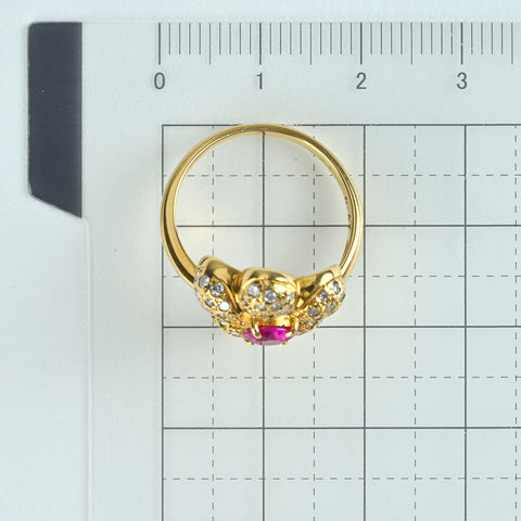 【中古】K18YG RUBY ルビーリング R0.47ct Diamonds 5.6g #13.5
