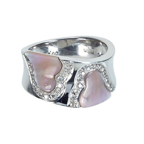 【中古】K18WG/シェル ダイヤモンドリング D0.20ct 6.5g #9