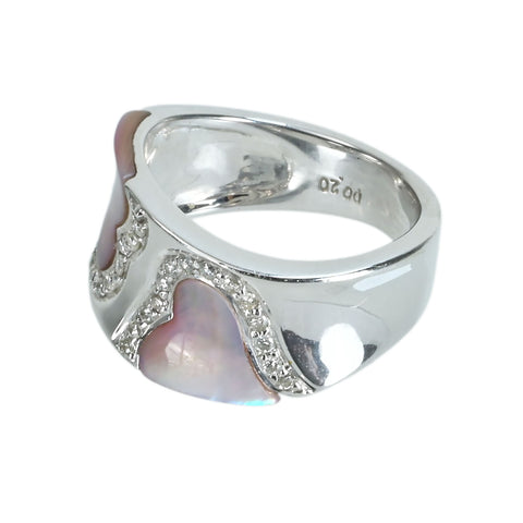 【中古】K18WG/シェル ダイヤモンドリング D0.20ct 6.5g #9