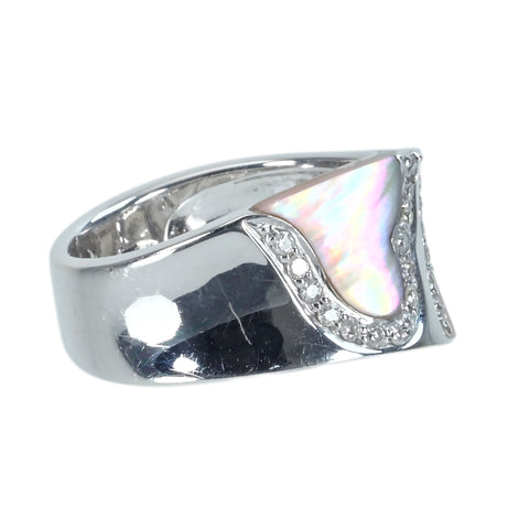 【中古】K18WG/シェル ダイヤモンドリング D0.20ct 6.5g #9