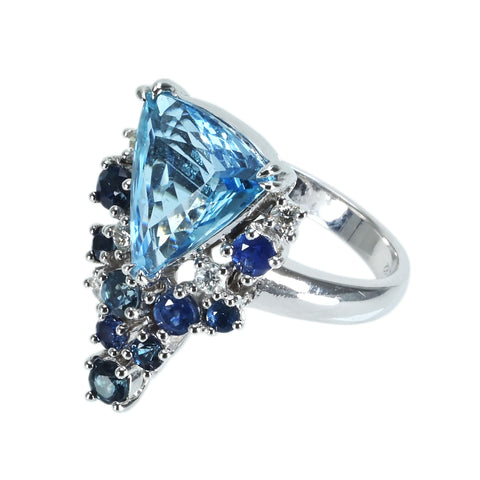 【中古】K18WG AQUAMARINEアクアマリンリング AQ3.82ct S1.35ct D0.22ct 8.7g #14