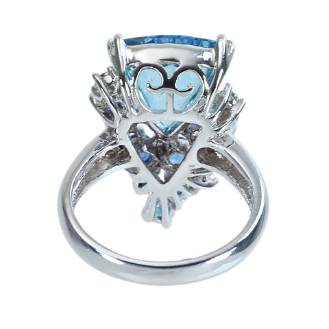 【中古】K18WG AQUAMARINEアクアマリンリング AQ3.82ct S1.35ct D0.22ct 8.7g #14