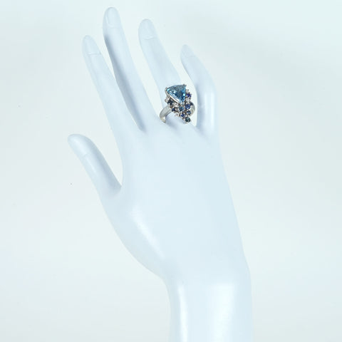 【中古】K18WG AQUAMARINEアクアマリンリング AQ3.82ct S1.35ct D0.22ct 8.7g #14