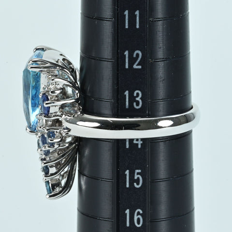 【中古】K18WG AQUAMARINEアクアマリンリング AQ3.82ct S1.35ct D0.22ct 8.7g #14