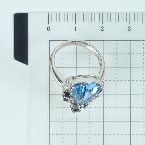 【中古】K18WG AQUAMARINEアクアマリンリング AQ3.82ct S1.35ct D0.22ct 8.7g #14