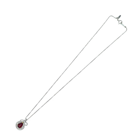 Pre-owned 18K White Gold Ruby Pendant Necklace with Unheated Madagascar Ruby, 2.03ct R, 0.52ct D, GRS Certificate, 4.8g 