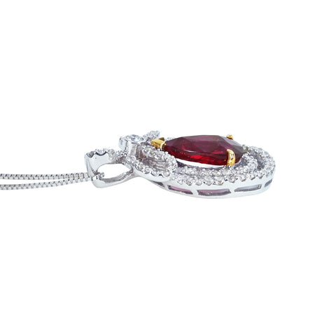 Pre-owned 18K White Gold Ruby Pendant Necklace with Unheated Madagascar Ruby, 2.03ct R, 0.52ct D, GRS Certificate, 4.8g 