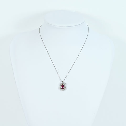 Pre-owned 18K White Gold Ruby Pendant Necklace with Unheated Madagascar Ruby, 2.03ct R, 0.52ct D, GRS Certificate, 4.8g 