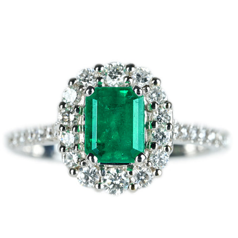 【中古】K18WG EMERALD エメラルドリング E0.886ct D0.58ct 4.0g #12.5