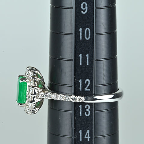 【中古】K18WG EMERALD エメラルドリング E0.886ct D0.58ct 4.0g #12.5