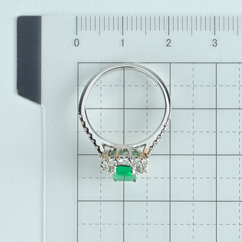 【中古】K18WG EMERALD エメラルドリング E0.886ct D0.58ct 4.0g #12.5