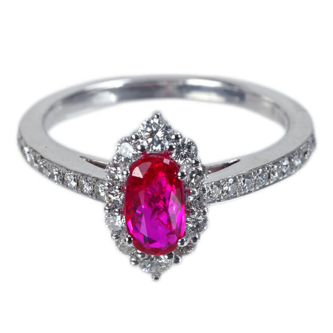 【中古】K18WG RUBYモザンビーク産非加熱ルビーリング R0.99ct D0.52ct GRS鑑別書 3.9g #13