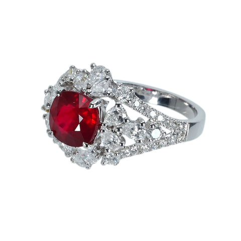 【中古】K18WG RUBY RING モザンビーク産非加熱ルビーリング R2.04ct D1.36ct GRS鑑別書 4.2g ＃13