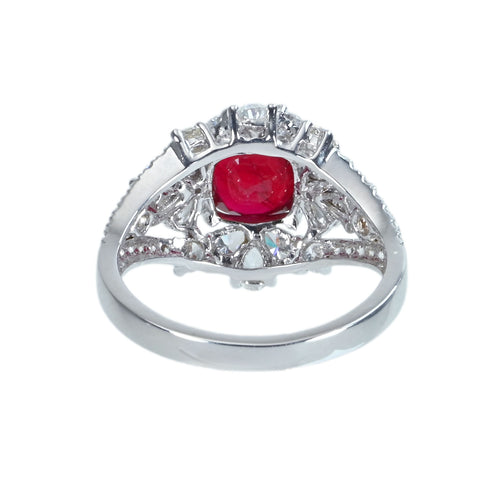 【中古】K18WG RUBY RING モザンビーク産非加熱ルビーリング R2.04ct D1.36ct GRS鑑別書 4.2g ＃13