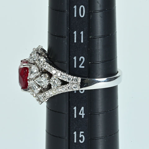 【中古】K18WG RUBY RING モザンビーク産非加熱ルビーリング R2.04ct D1.36ct GRS鑑別書 4.2g ＃13