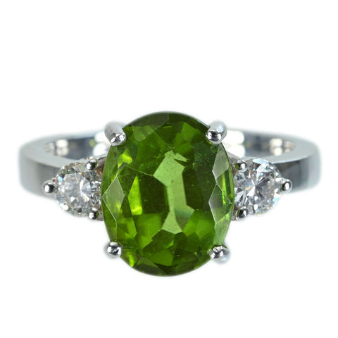 【中古】K18WG PERIDOT RING ペリドットリング P4.25ct D0.40ct 6.5g 13.5