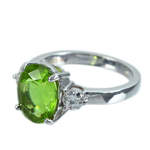【中古】K18WG PERIDOT RING ペリドットリング P4.25ct D0.40ct 6.5g 13.5