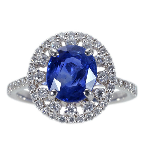 【中古】 K18WG SAPPHIRE サファイアリング S3.24ct D0.51ct 4.5g #13