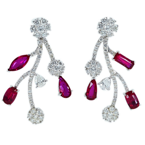 【中古】K18WG RUBY EARRING モザンビーク産非加熱ルビーピアス R6.73ct D3.46ct AIGS鑑別書 11.5g