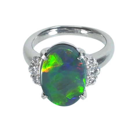 【中古】PT900 BLACK OPALブラックオパールリング BO4.65ct D0.34ct 11.6g #15