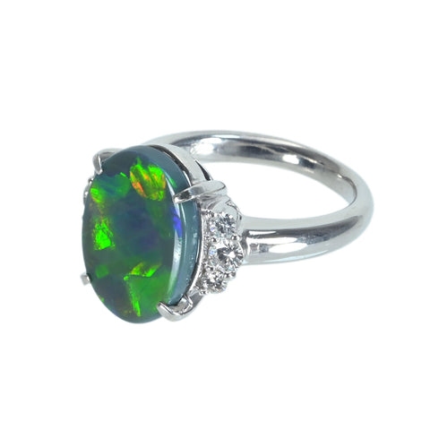 【中古】PT900 BLACK OPALブラックオパールリング BO4.65ct D0.34ct 11.6g #15