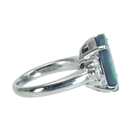 【中古】PT900 BLACK OPALブラックオパールリング BO4.65ct D0.34ct 11.6g #15