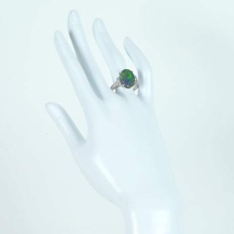 【中古】PT900 BLACK OPALブラックオパールリング BO4.65ct D0.34ct 11.6g #15