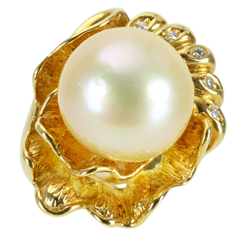 【中古】K18YG SOUTH SEA PEARL RING 南洋パールリングP13.5mm  鑑別書 13.8g #14