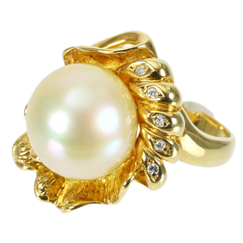 【中古】K18YG SOUTH SEA PEARL RING 南洋パールリングP13.5mm  鑑別書 13.8g #14