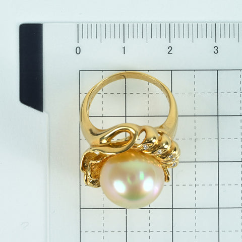 【中古】K18YG SOUTH SEA PEARL RING 南洋パールリングP13.5mm  鑑別書 13.8g #14