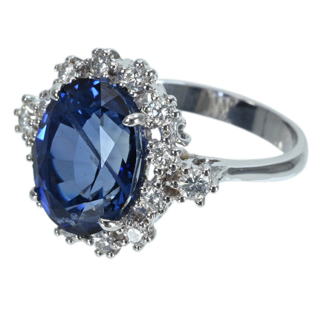 Pre-owned 18K White Gold Sapphire Ring, Sri Lankan Sapphire 7.82ct, D0.59ct, GRS Certificate, 6.6g, #12.5