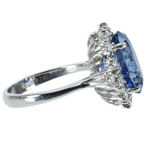 Pre-owned 18K White Gold Sapphire Ring, Sri Lankan Sapphire 7.82ct, D0.59ct, GRS Certificate, 6.6g, #12.5