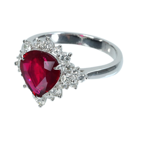 Pre-owned 18K White Gold Ruby Ring, Unheated Mozambique Ruby, 2.33ct R, 0.68ct D, GRS Certificate, 4.4g, #12.5 