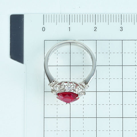Pre-owned 18K White Gold Ruby Ring, Unheated Mozambique Ruby, 2.33ct R, 0.68ct D, GRS Certificate, 4.4g, #12.5 