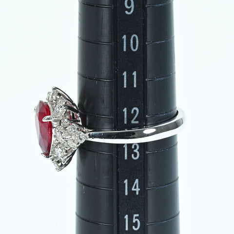 Pre-owned 18K White Gold Ruby Ring, Unheated Mozambique Ruby, 2.33ct R, 0.68ct D, GRS Certificate, 4.4g, #12.5 