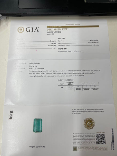 【中古】K18WG EMERALDコロンビア産 ノンオイル エメラルドリング E3.06ct D0.48ct GIA鑑別書 6.8g