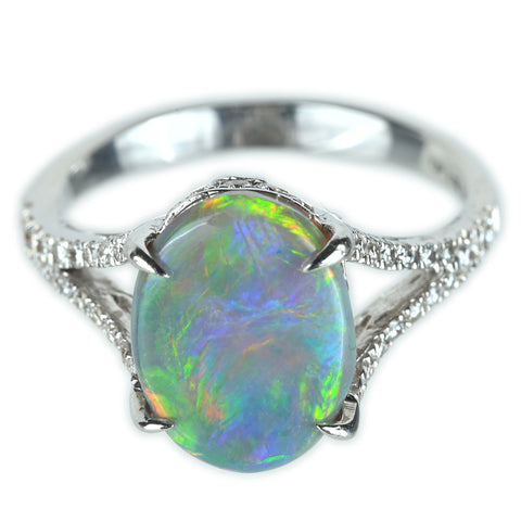 【中古】K18WG BLACK OPAL ブラックオパールリング  BO2.10ct D0.40ct 3.4g #13