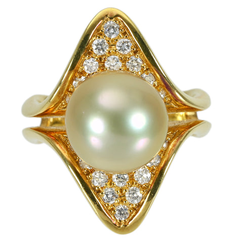 【中古】K18YG PEARLパールリング 10.6mm D0.40ct 8.4g #11.5