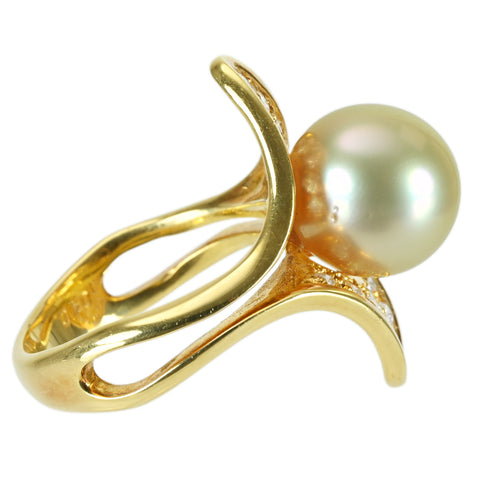 【中古】K18YG PEARLパールリング 10.6mm D0.40ct 8.4g #11.5