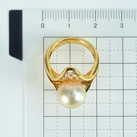 【中古】K18YG PEARLパールリング 10.6mm D0.40ct 8.4g #11.5