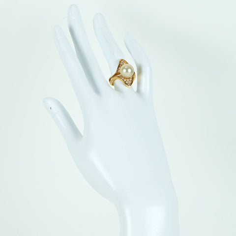 【中古】K18YG PEARLパールリング 10.6mm D0.40ct 8.4g #11.5