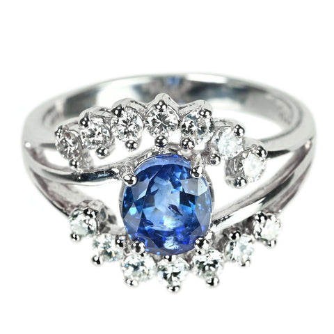 【中古】K18WG SAPPHIREサファイアリング S2.04ct D0.55ct 4.4g #12.5